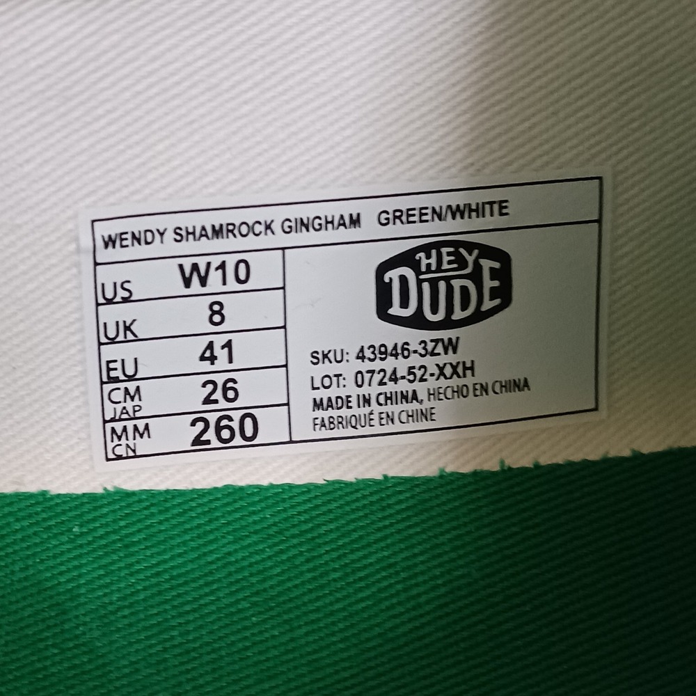 Hey Dude Wendy Shamrock Gingham Green White Women's Casual Slip-on Shoes Size 10 - Picture 11 of 12
